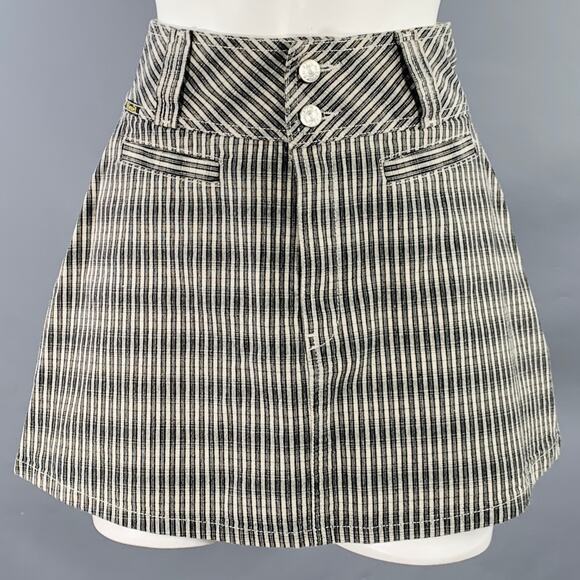 DIESEL Size 25 Black Grey Cotton Stripe Zip Fly Mini Skirt - Picture 1 of 7